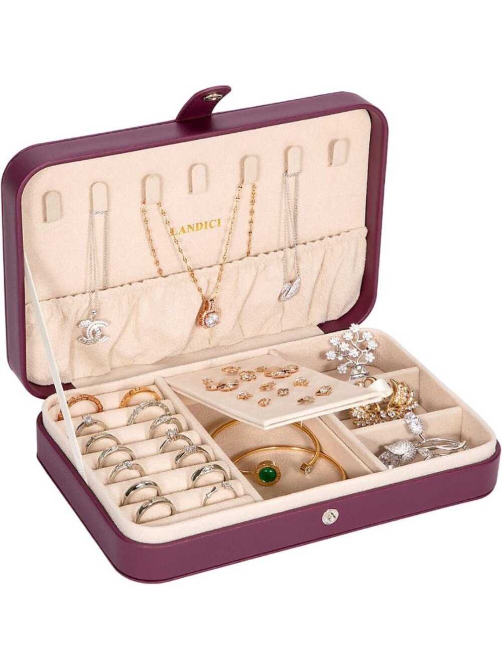 Compact PU Leather Jewelry Organizer Case - Travel-Friendly Storage for Rings